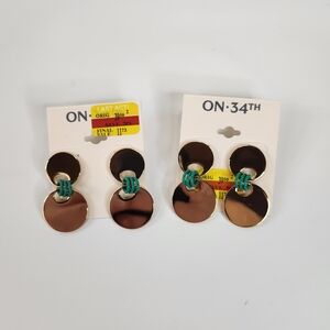 On 34th Gold-Tone Disc & Color Ring Green Drop Earrings 2 Pairs